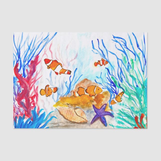 Papier Mousseline poisson d'aquarelle océan Nautique mer mare pêcheu (Recto)
