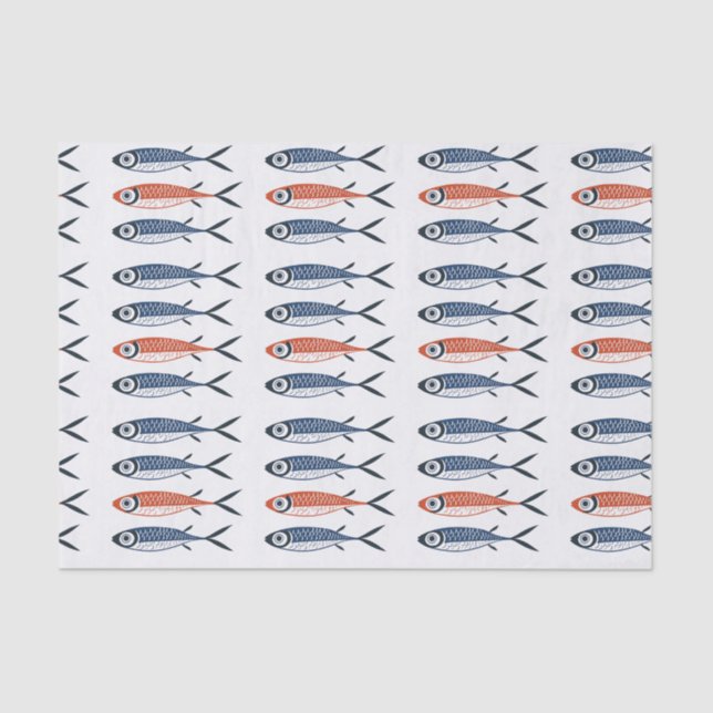 Papier Mousseline Poisson de sardine méditerranéen à la mode Preppy (Recto)