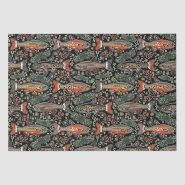 Papier Mousseline Poisson d'eau douce, Design élégant, Truite, Pêche (Recto)