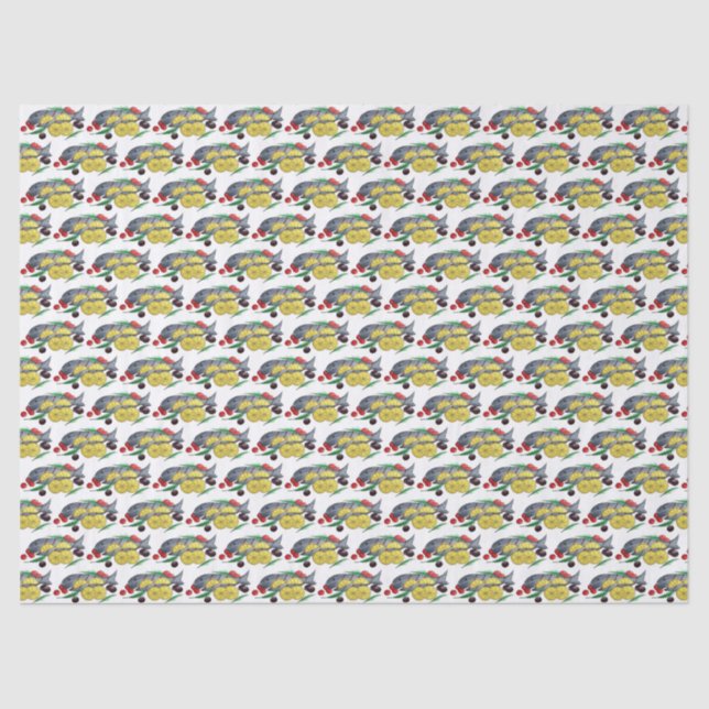 Papier Mousseline Poisson Grillé Grec Fruits de mer Méditerranéens (Recto)