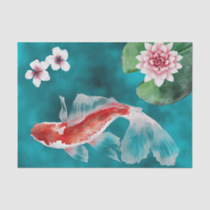 Papier Mousseline Poisson Koi japonais, fleurs de cerisiers Japon