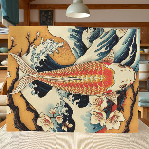 Papier Mousseline Poisson Koi Japonais Vintage cerise fleurs & vague