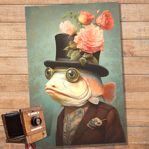 Papier Mousseline Poisson Portrait en costume et Casquette 2 Découpa