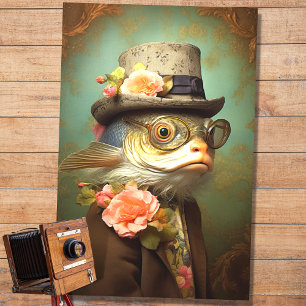 Papier Mousseline Poisson Portrait en costume et Casquette 3 Découpa