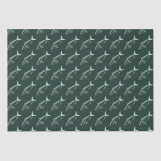 Papier Mousseline Poisson Saumon australien en Aqua sur Racing Green