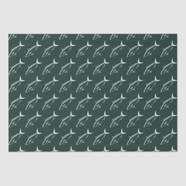 Papier Mousseline Poisson Saumon australien en Aqua sur Racing Green (Recto)