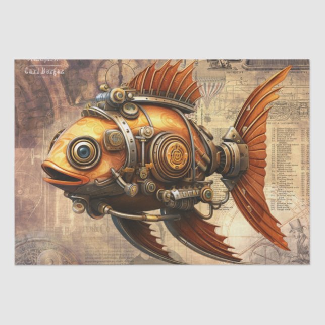 Papier Mousseline Poisson Steampunk (Recto)