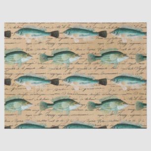 Papier Mousseline Poisson vert et écriture cursive sur Tan Decoupage