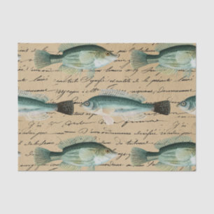 Papier Mousseline Poisson Vintage Art manuscrit Texte Crème couleur