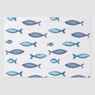 Papier Mousseline Poissons bleu indigo et couleur d'eau Turquoise