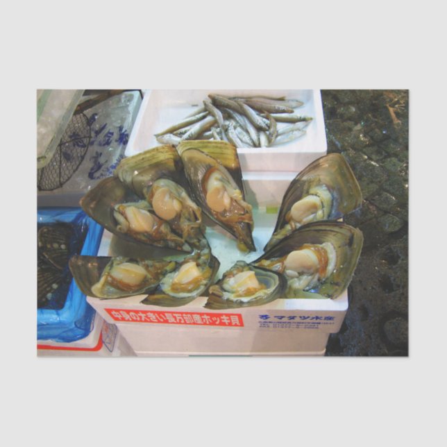 Papier Mousseline Poissons de moules géantes Tsukiji, Tokyo, Japon (Recto)