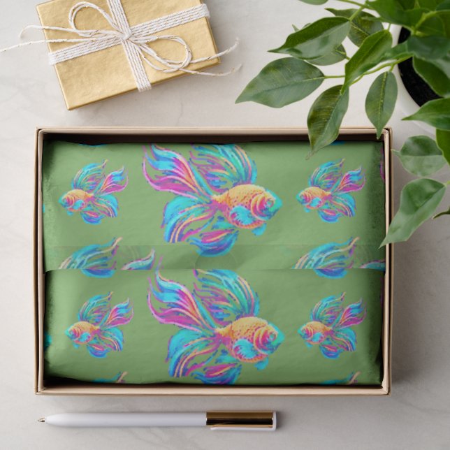 Papier Mousseline Poissons verts occupés (Cadeau)