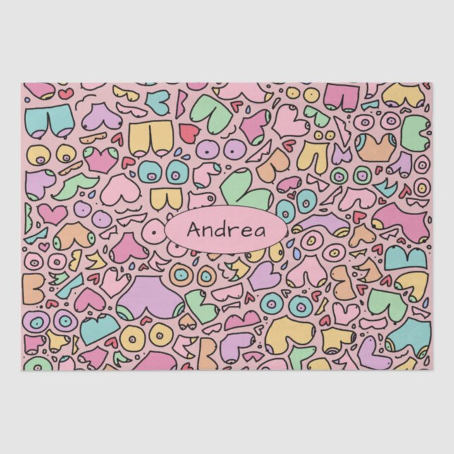 Papier Mousseline Poitrines roses motif drôle populaire (Recto)