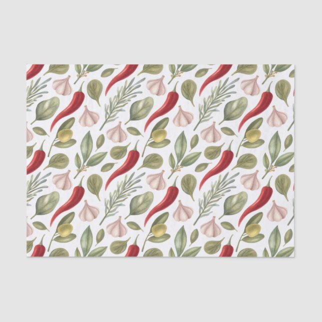 Papier Mousseline Poivrons chili, ail, olives et herbes (Recto)