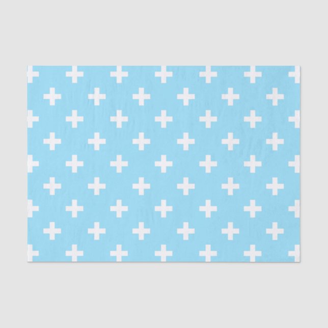 Papier Mousseline Polka blanche croise sur bleu bébé (Recto)