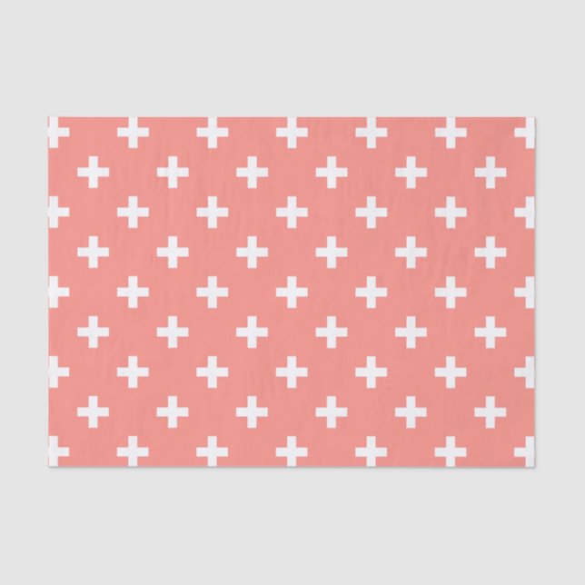 Papier Mousseline Polka blanche croise sur la pêche (Recto)