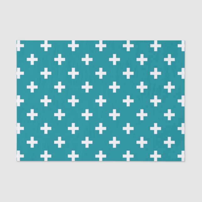 Papier Mousseline Polka blanche croise sur turquoise (Recto)