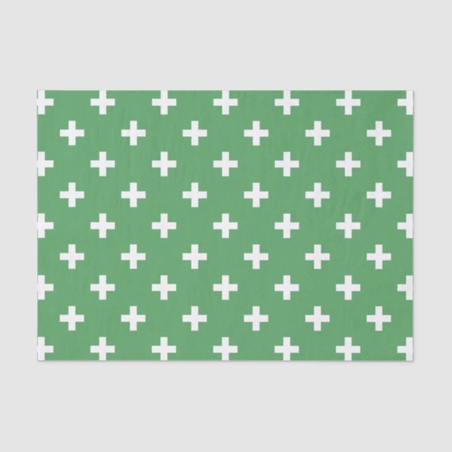 Papier Mousseline Polka blanche croise sur vert (Recto)