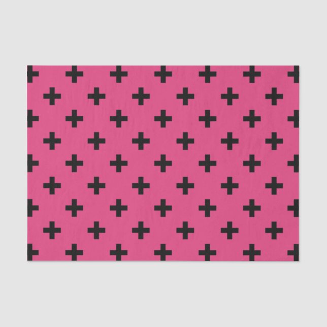 Papier Mousseline Polka noire croise sur fuchsia (Recto)