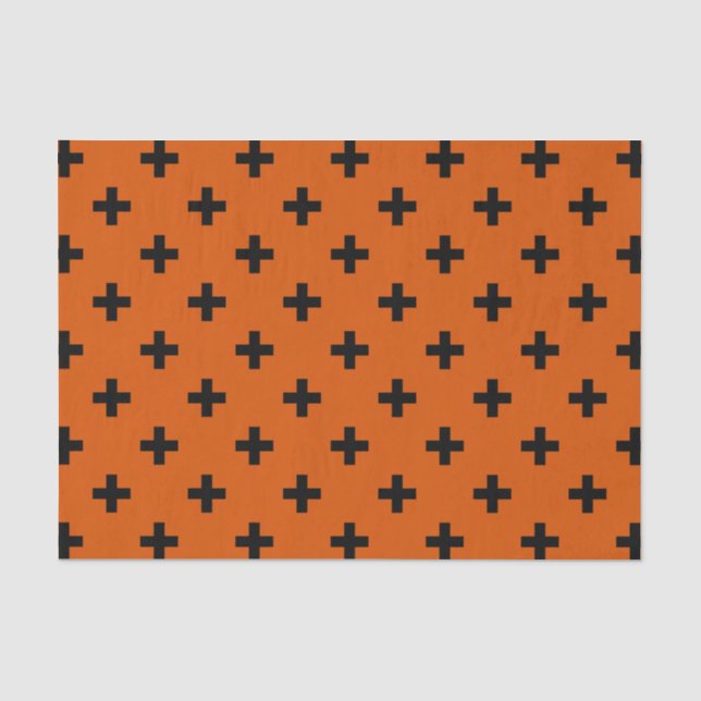 Papier Mousseline Polka noire croise sur orange (Recto)