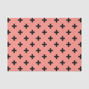 Papier Mousseline Polka noire croise sur pêche