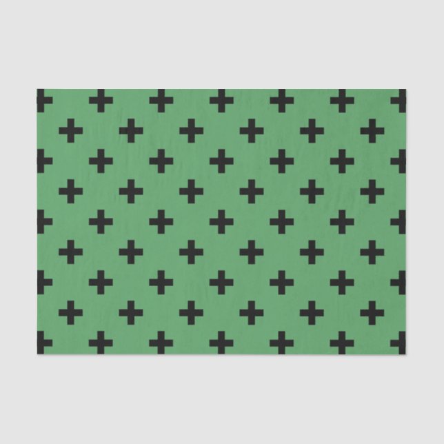 Papier Mousseline Polka noire croise sur vert (Recto)