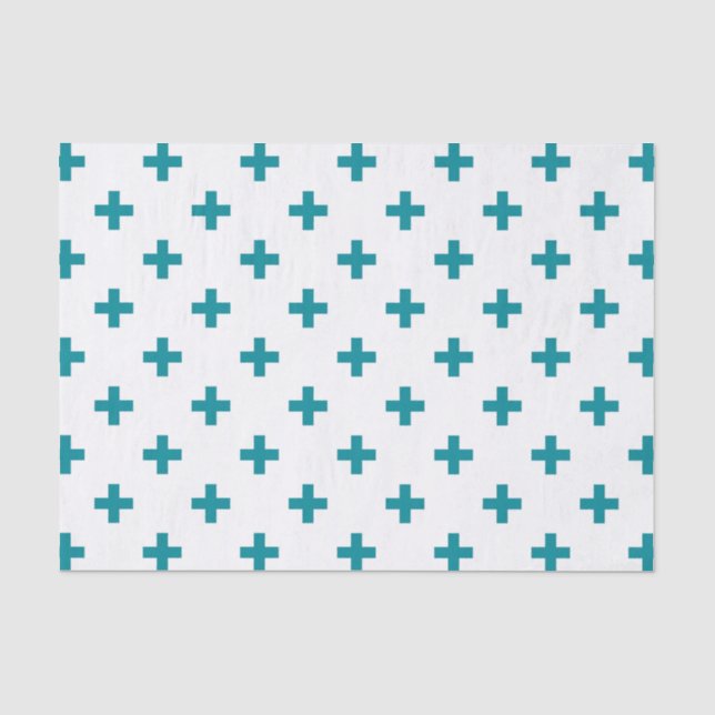 Papier Mousseline Polka turquoise croise sur blanc (Recto)