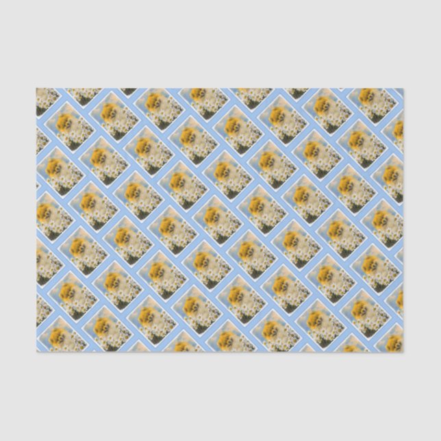 Papier Mousseline Poméranien dans Daisies Peinture - Art Chien origi (Recto)