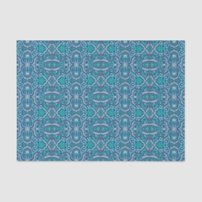 Papier Mousseline Pomme Strid Bohemian Arabesque Motif Bleu Turquois (Recto)