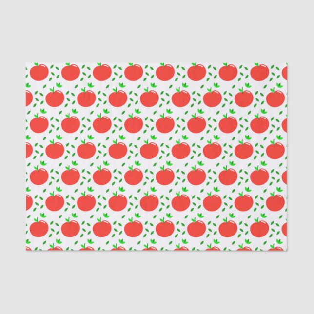 Papier Mousseline Pommes rouges et Feuilles verts (Recto)