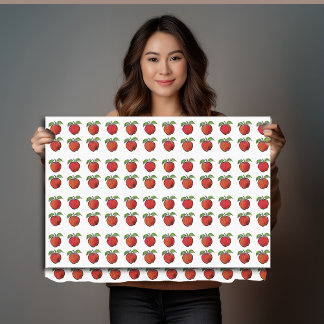 Papier Mousseline Pommes rouges et Feuilles verts en Motif de coupe 