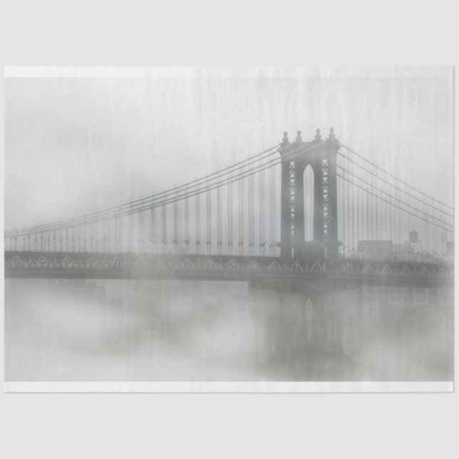 Papier Mousseline Pont Brooklyn sous le brouillard New York (Recto)