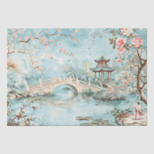 Papier Mousseline Pont Jardin Tranquille Chinoiserie Aquarelle
