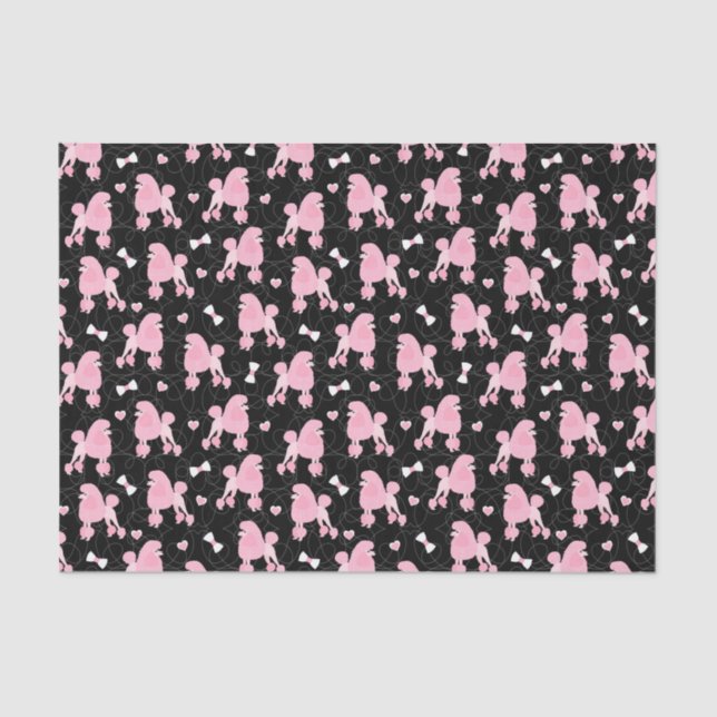 Papier Mousseline Poodles roses et vaches Motif noir (Recto)