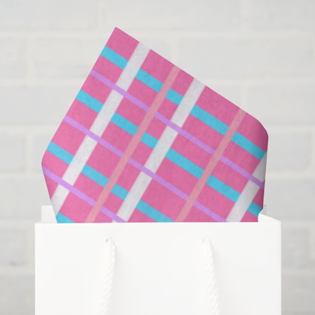 Papier Mousseline Pop à carreaux roses (Sac cadeau)