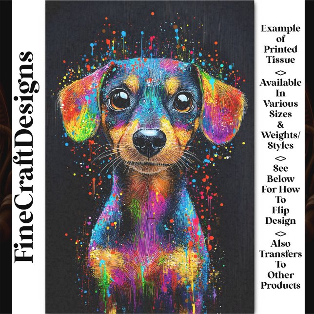 Papier Mousseline Pop Art couleur mignon Dachshund Chig AX4 Découpag (Créateur téléchargé)