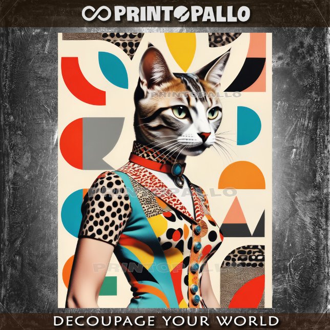 Papier Mousseline Pop Art Mid Century collage d'une femme de chat mo (Créateur téléchargé)
