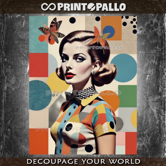 Papier Mousseline Pop Art Mid Century collage : femme et papillons (Créateur téléchargé)