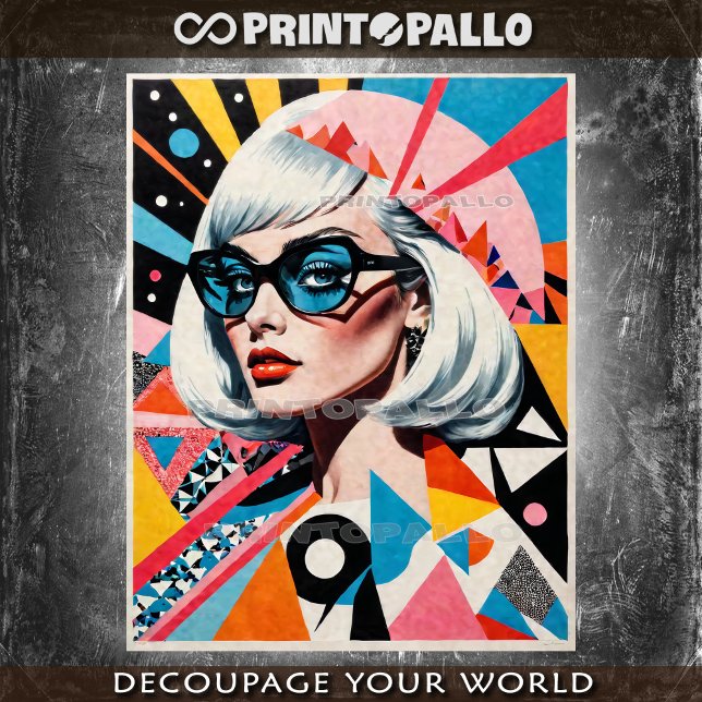 Papier Mousseline Pop Art Mid Century femme avec lunettes de vue mod (Créateur téléchargé)