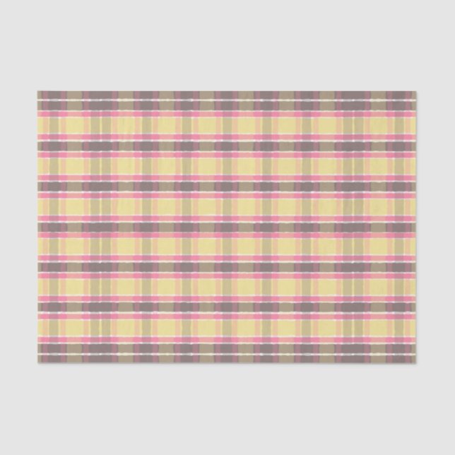 Papier Mousseline Popcorn Bubblegum jaune Café rose Brown Plaid (Recto)