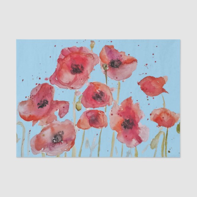 Papier Mousseline Poppies de pavot Aquarelle rouge Floral Fleur (Recto)