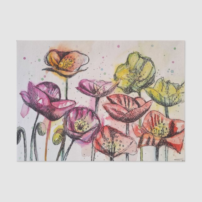 Papier Mousseline Poppies de pavot Aquarelle violette Florale Fleur (Recto)