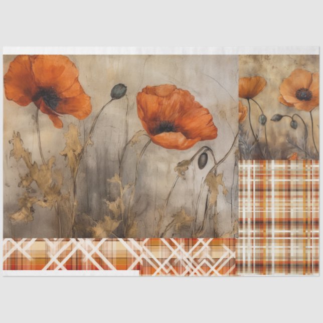 Papier Mousseline Poppies et Plaid pour découpage ou cadeau (Recto)