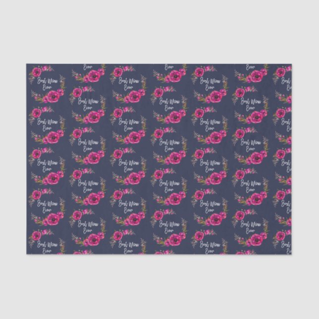 Papier Mousseline Poppies florales rose Fuchsia Wreath Meilleure mam (Recto)