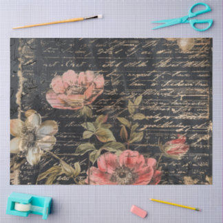 Papier Mousseline Poppies Moody Pink et White Floral