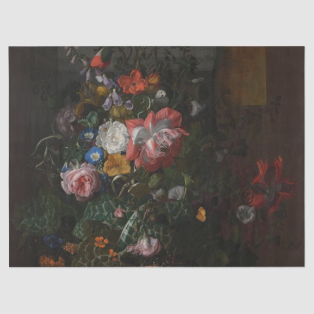 Papier Mousseline Poppies roses et autres fleurs - Rachel Ruysch (Recto)