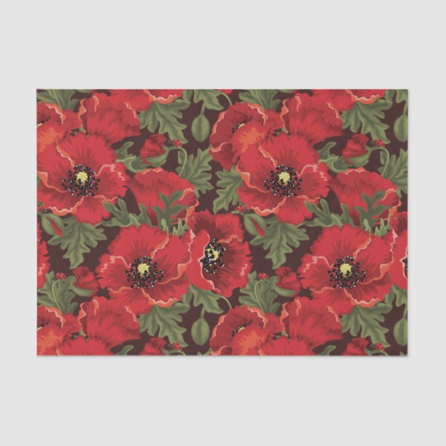 Papier Mousseline Poppies rouges BOLD et Ladybug moderne modèle flor (Recto)