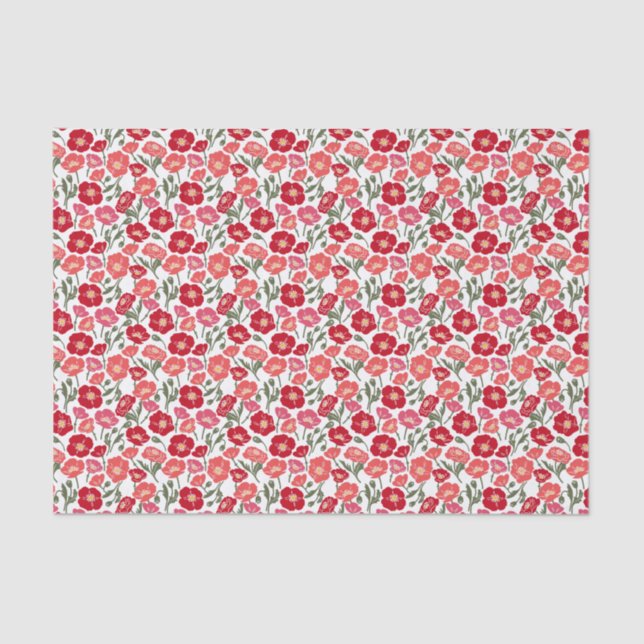 Papier Mousseline Poppies rouges florales (Recto)