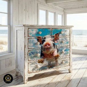 Papier Mousseline Porc de plage nageant dans l'océan découpage