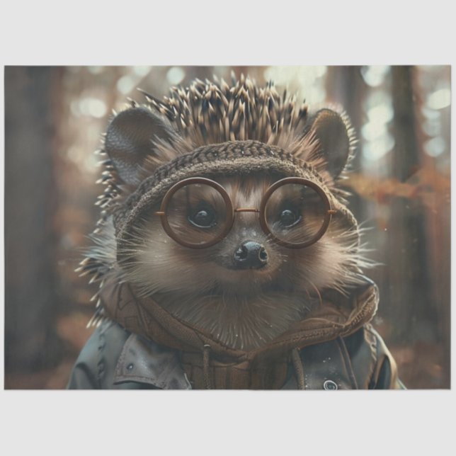 Papier Mousseline Porcupine Whimsical De Découpage Avec Lunettes (Recto)